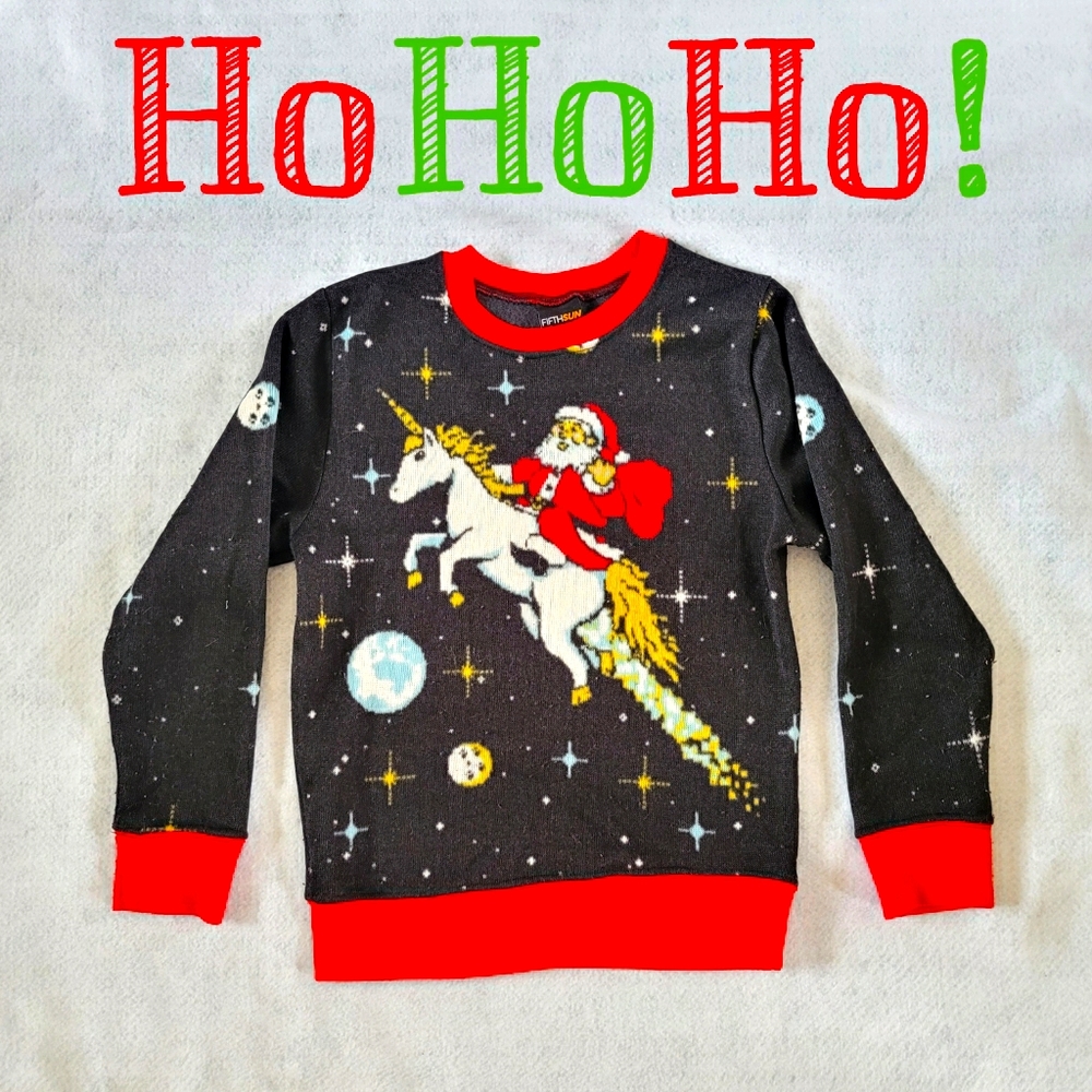 Ugly Christmas Sweater Santa on Unicorn